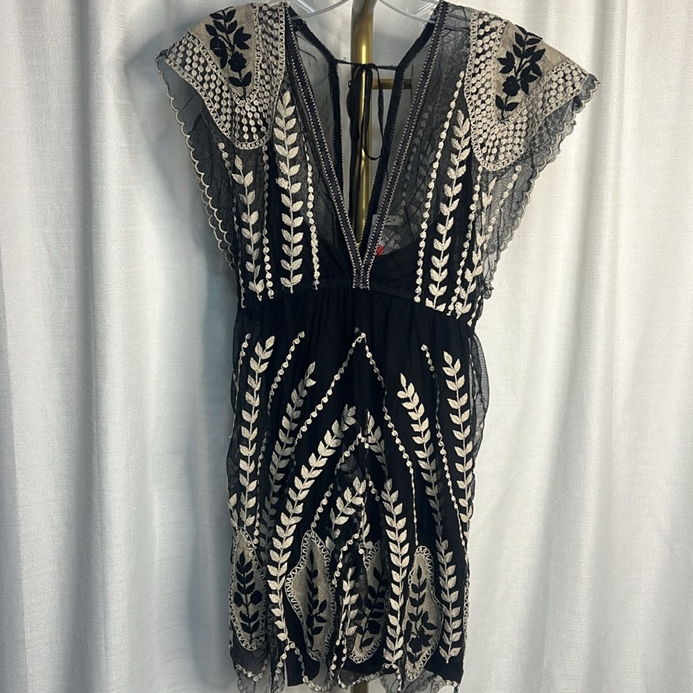 Free People Ollari Ethereal Embroidered Lace Mini Dress in Black - Picture 7 of 11